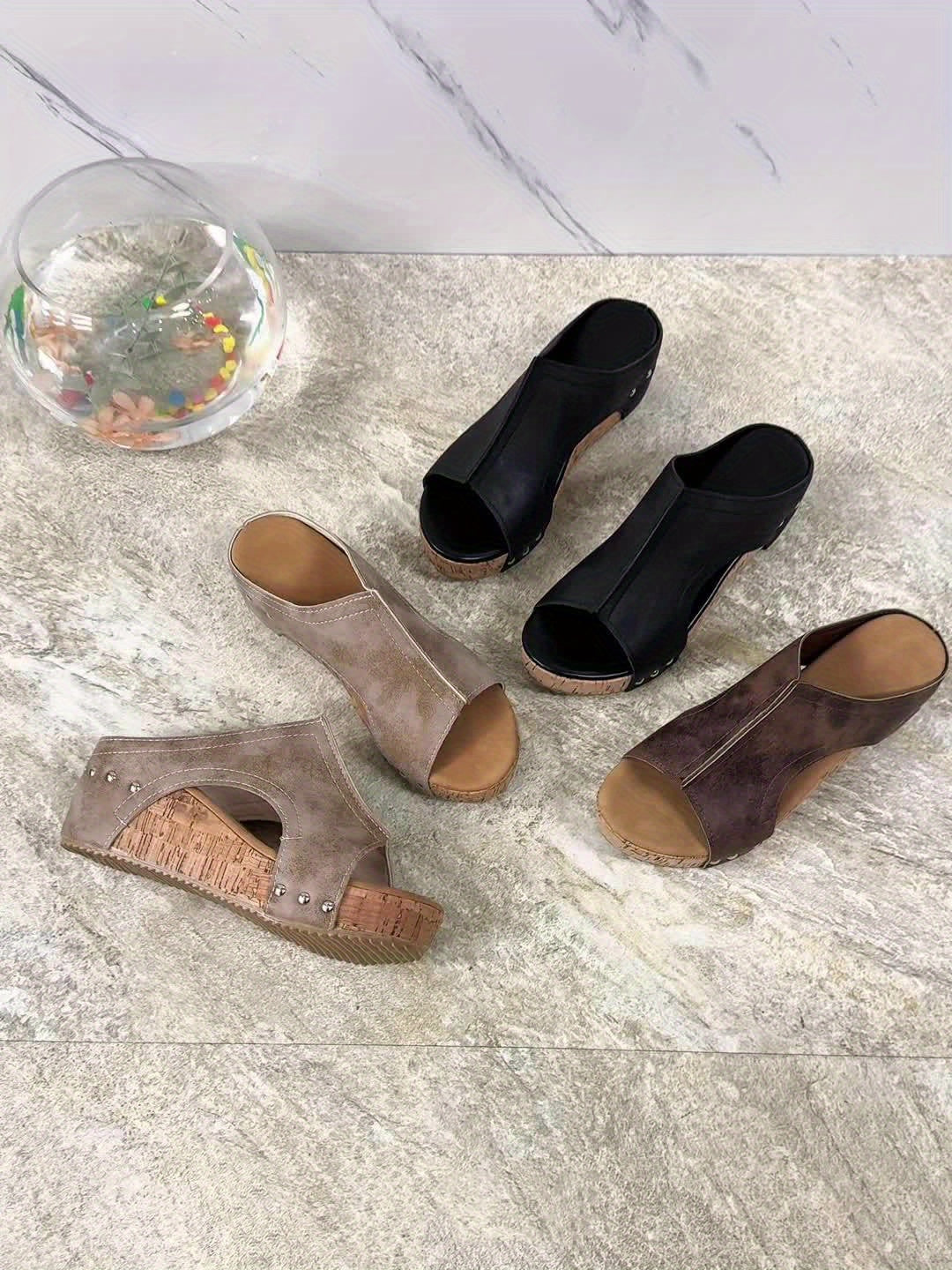 Sandales compensées vintage pour femme à enfiler – Style décontracté été, bout ouvert - Image 9