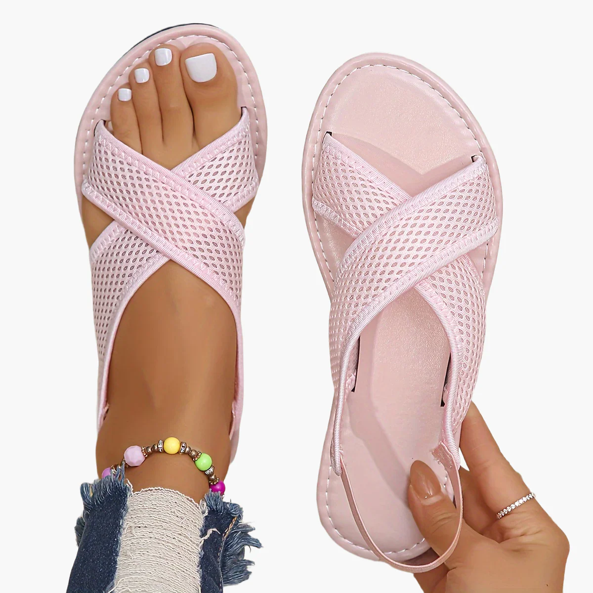 Sandales décontractées à enfiler pour femme, style croisé, idéales pour l'été - Image 11