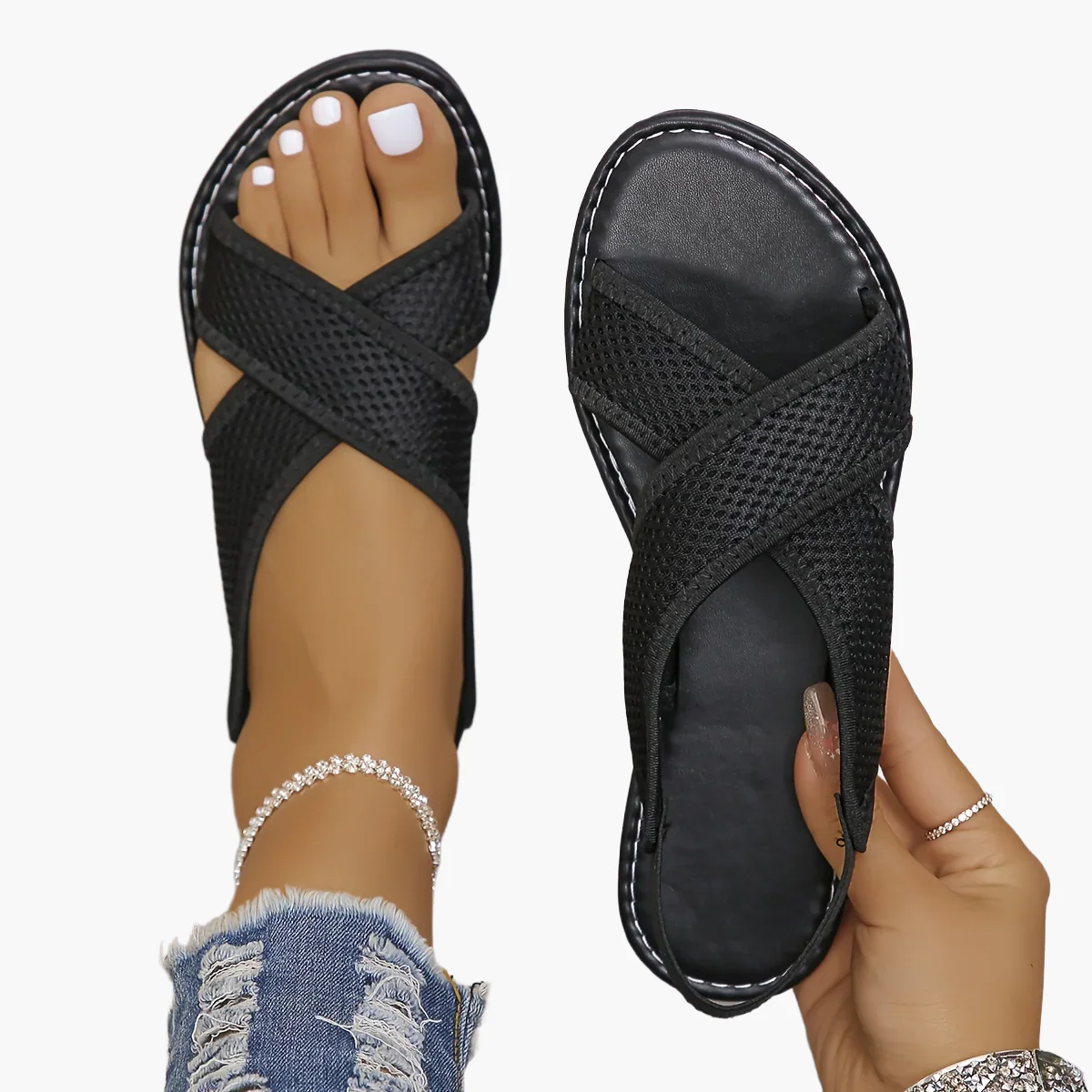 Sandales décontractées à enfiler pour femme, style croisé, idéales pour l'été - Image 13
