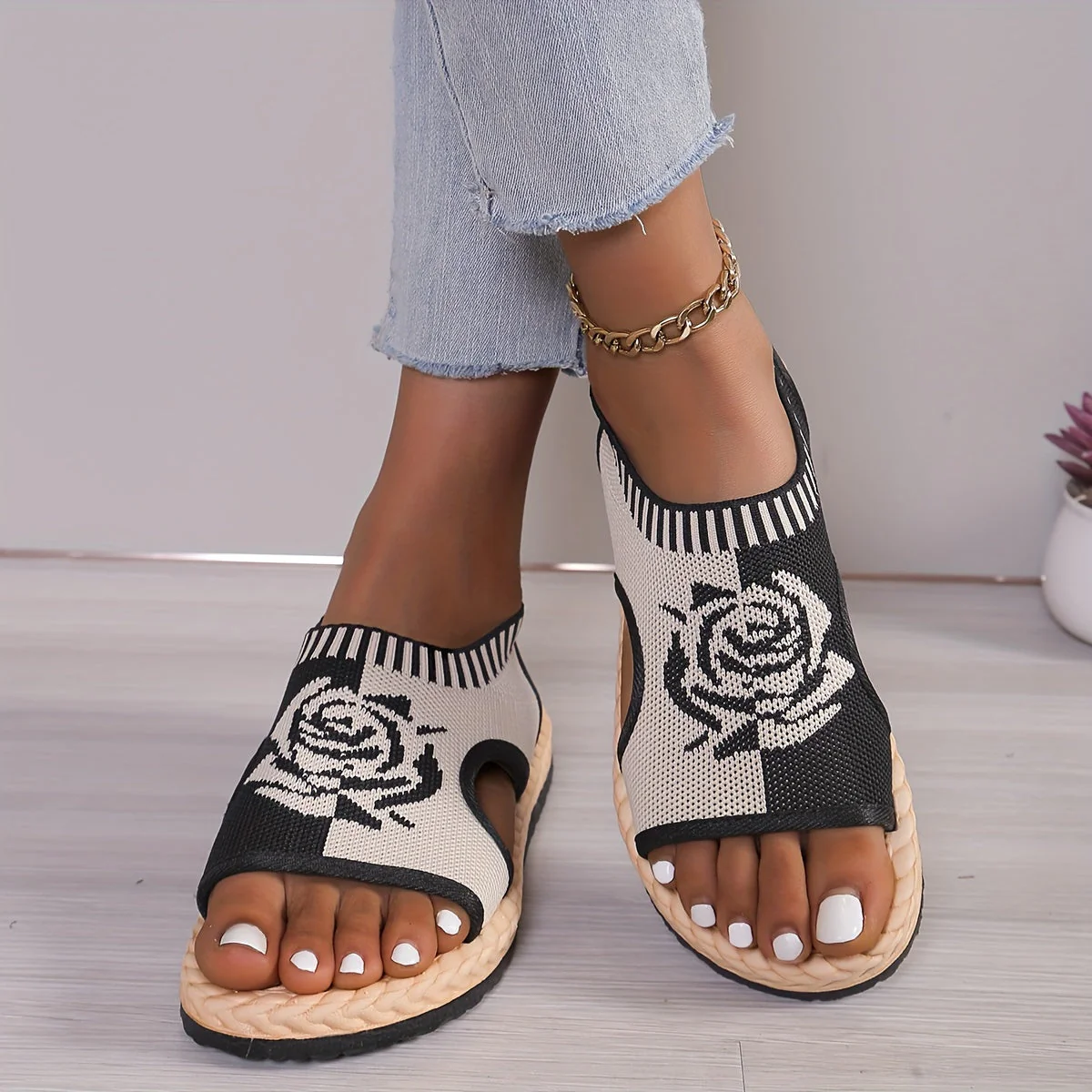 Sandales décontractées femme à motif floral pour été, style bohème chic, confort quotidien - Image 2