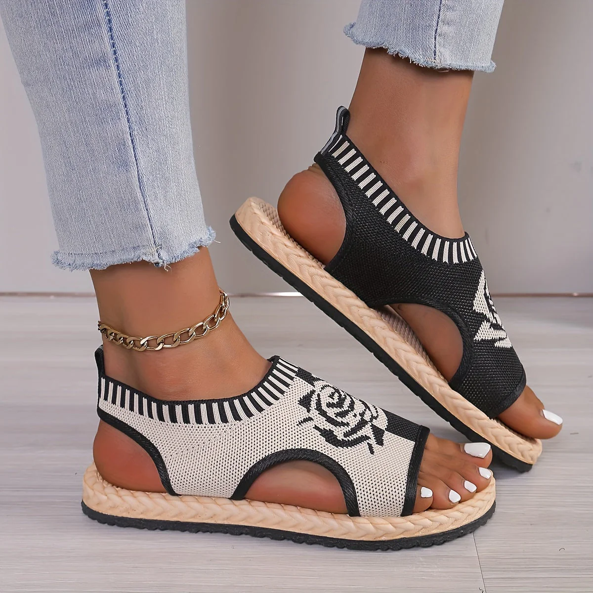 Sandales décontractées femme à motif floral pour été, style bohème chic, confort quotidien - Image 3