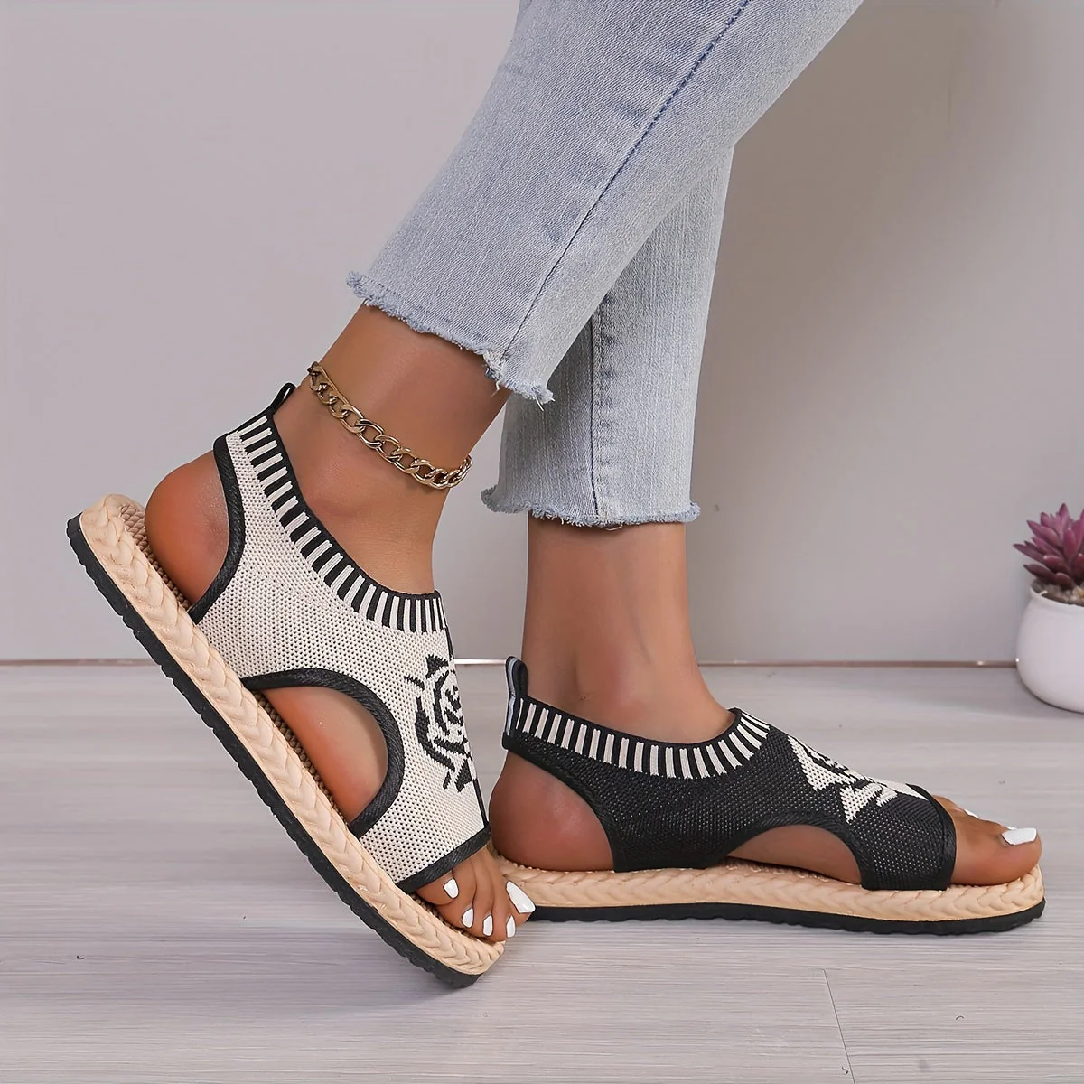 Sandales décontractées femme à motif floral pour été, style bohème chic, confort quotidien - Image 5