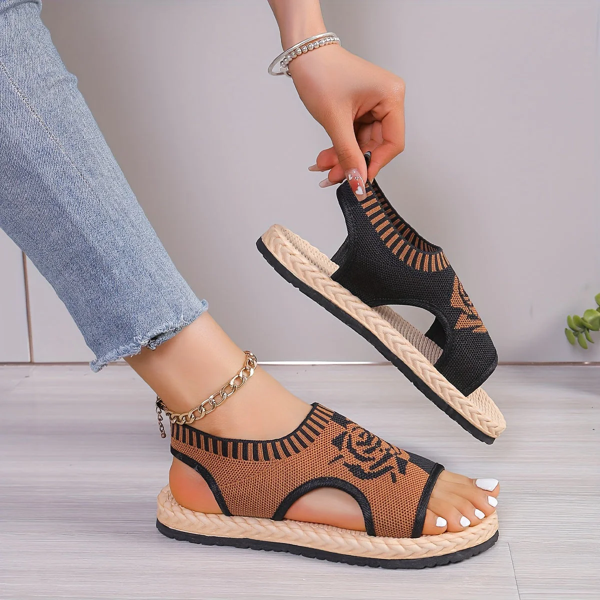 Sandales décontractées femme à motif floral pour été, style bohème chic, confort quotidien - Image 7
