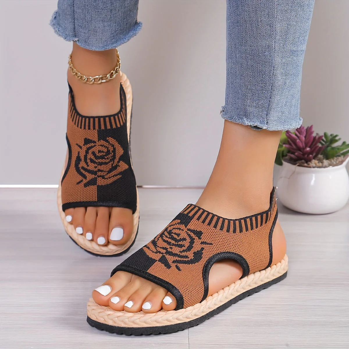 Sandales décontractées femme à motif floral pour été, style bohème chic, confort quotidien - Image 8