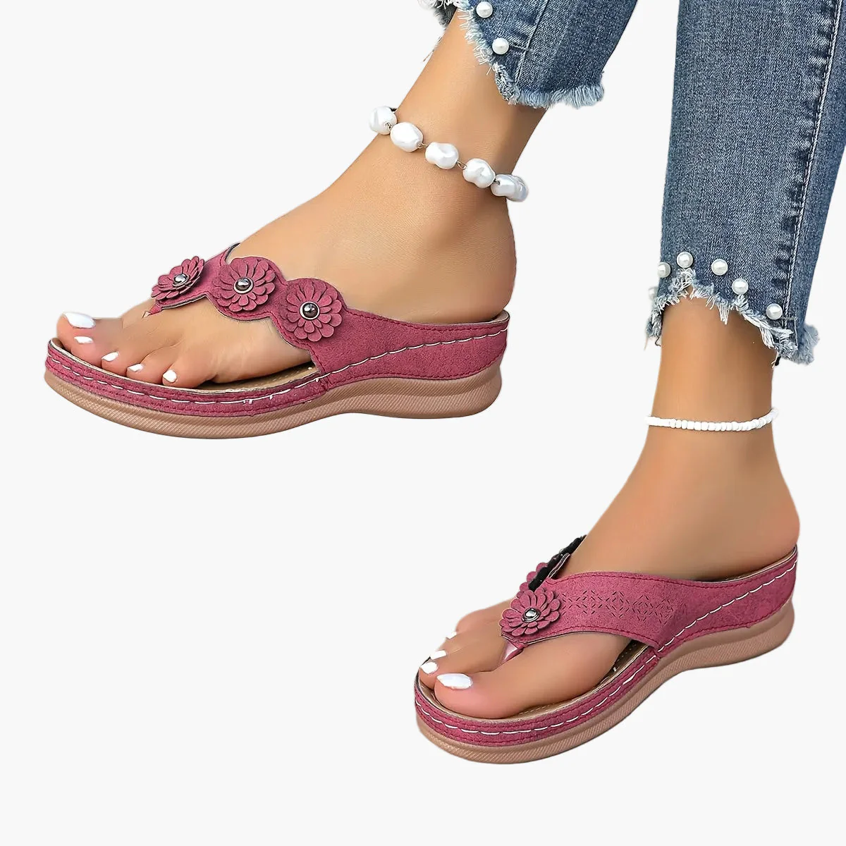 Sandales décontractées pour femme à talon plat style tongs avec fleurs – Idéal pour l’été - Image 13