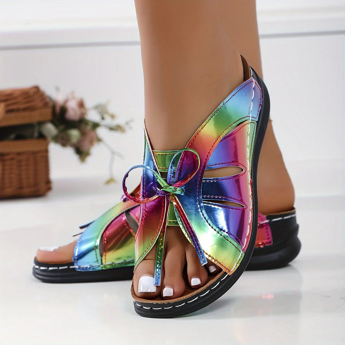 Sandales décontractées à plateforme pour femme – Style estival confortable à enfiler, bout ouvert - Image 4