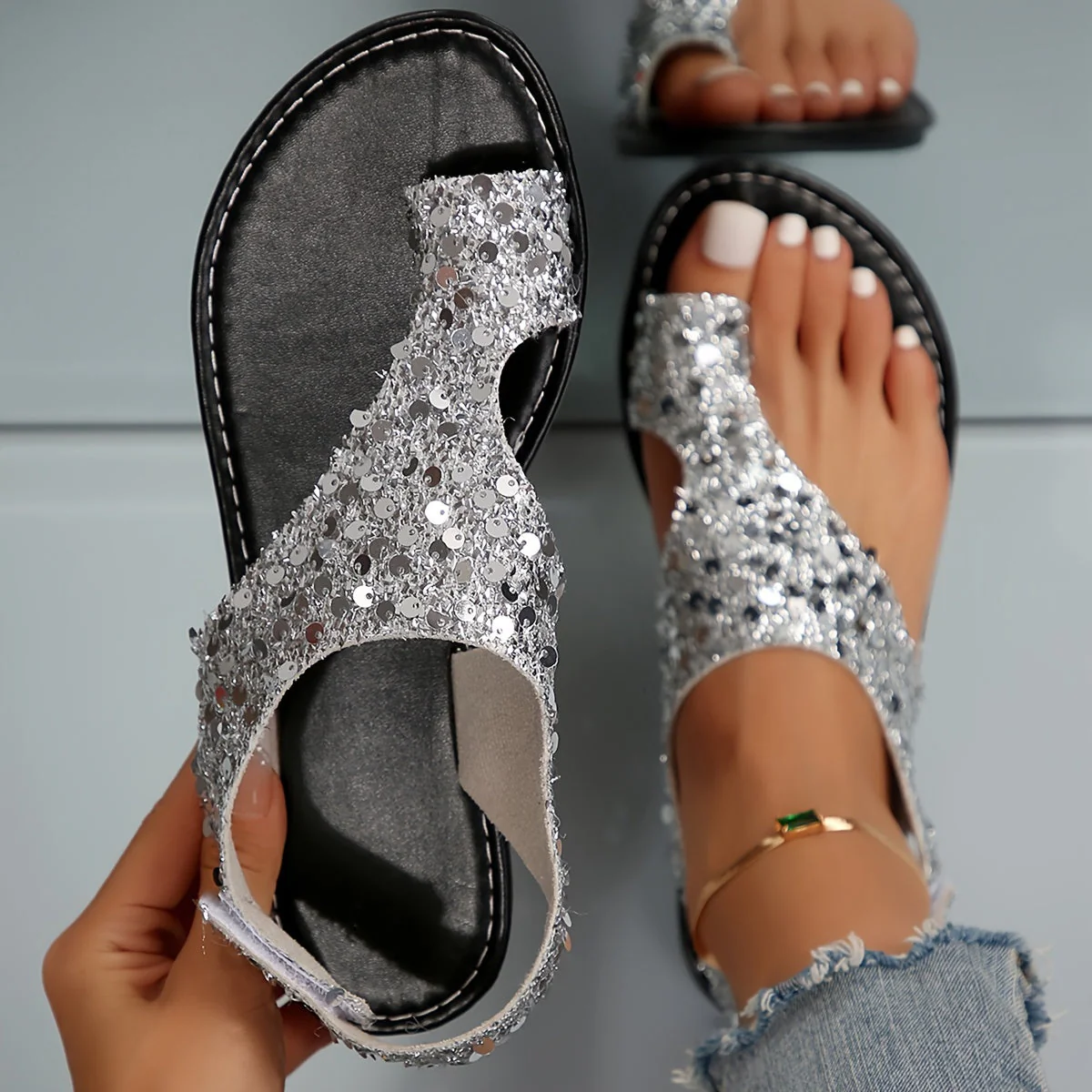 Sandales élégantes pour femme à bout séparé style décontracté d'été - Image 2
