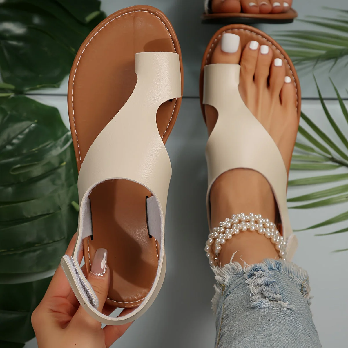 Sandales élégantes pour femme à bout séparé style décontracté d'été - Image 5