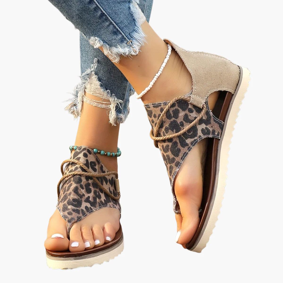 Sandales d'été décontractées femme style bohème à motif léopard - Image 7