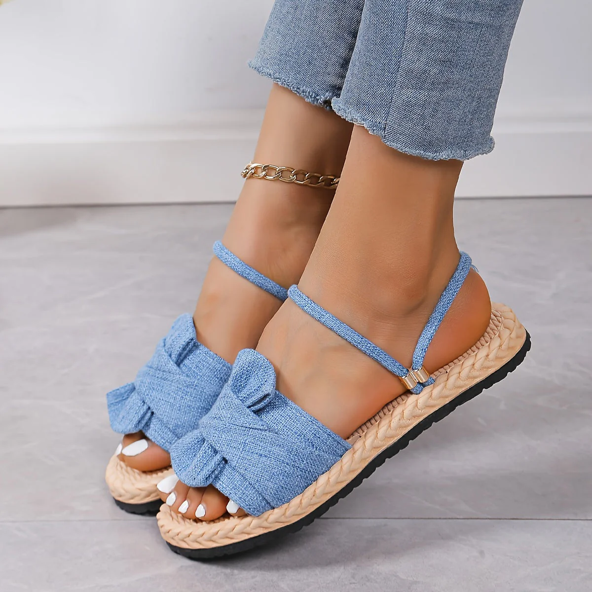 Sandales d'été pour femme à bride cheville et nœud décoratif – Style décontracté chic - Image 16
