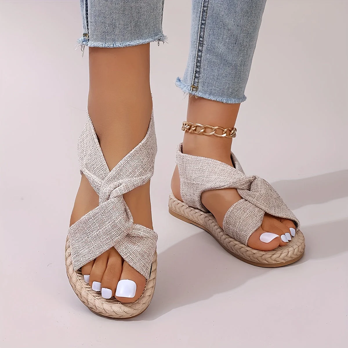 Sandales d'été mode pour femme à bout ouvert et brides croisées - Image 3