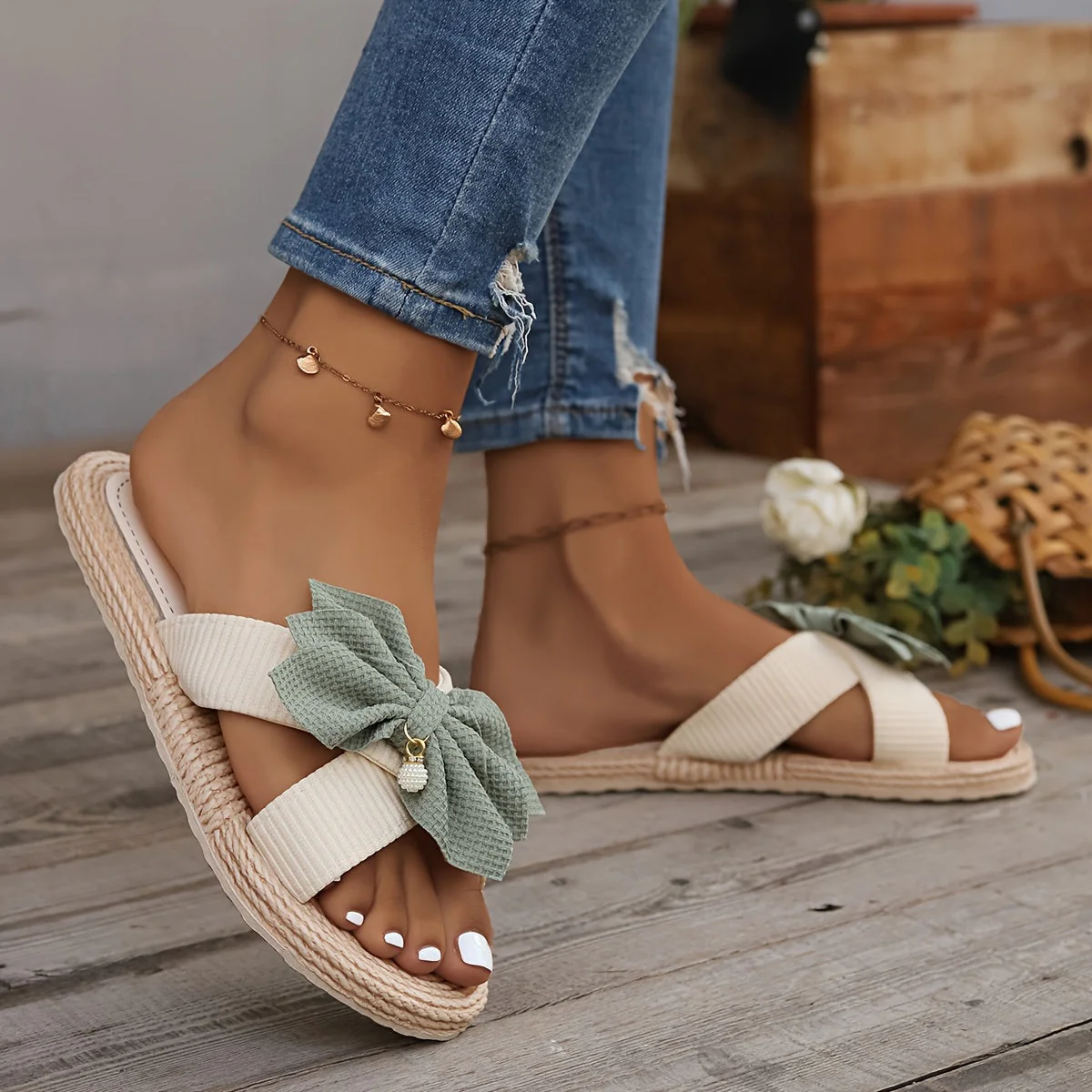 Sandales d’été à nœud papillon pour femme, style décontracté et chic - Image 2