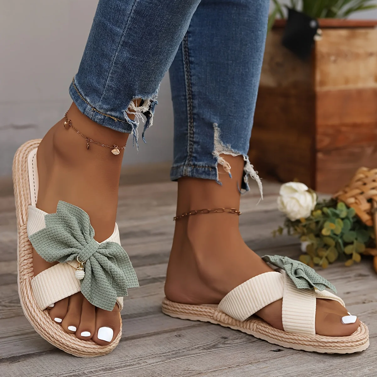Sandales d’été à nœud papillon pour femme, style décontracté et chic - Image 3