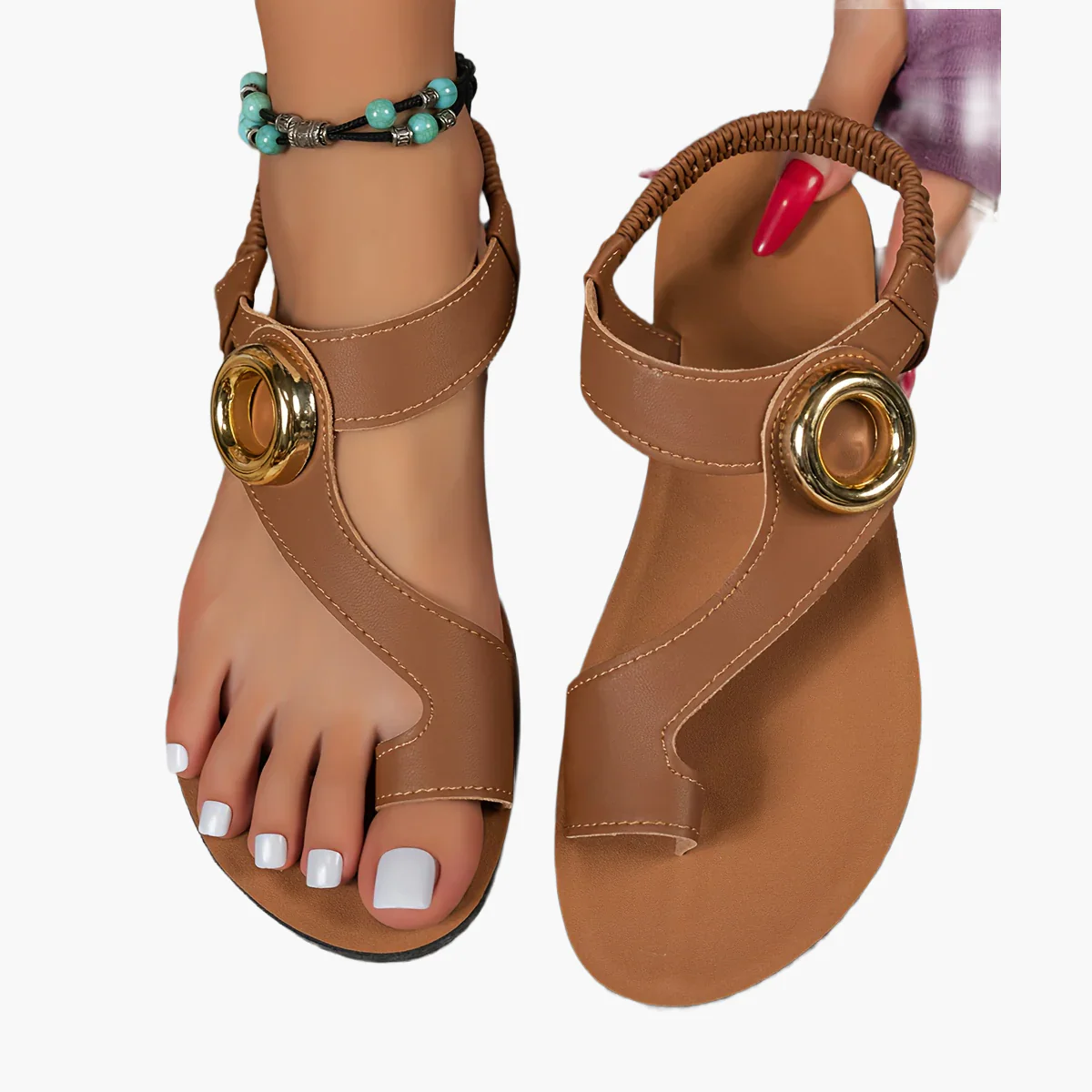 Sandales femme mode décontractée à boucle dorée pour l'été - Image 12