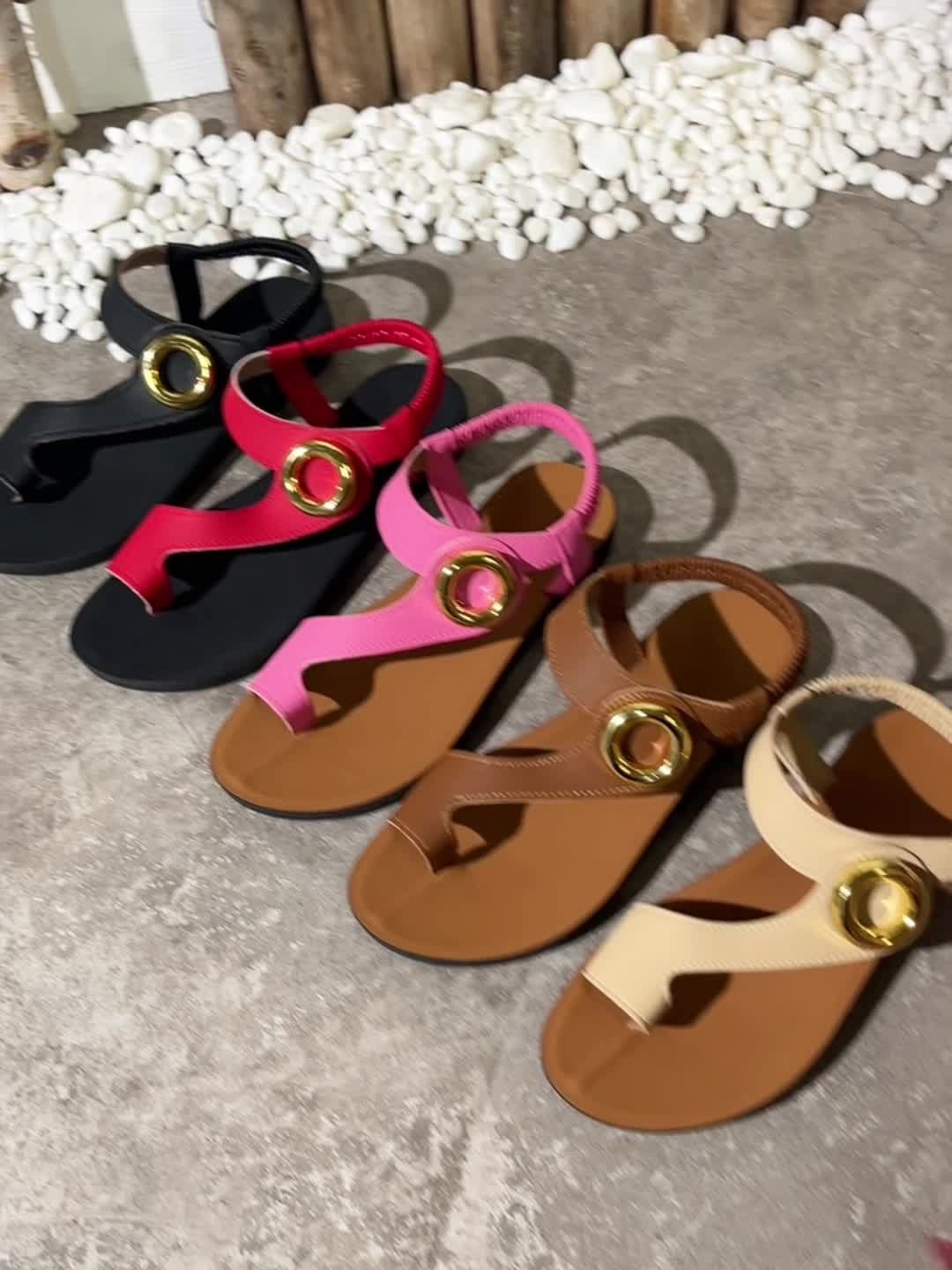 Sandales femme mode décontractée à boucle dorée pour l'été - Image 7