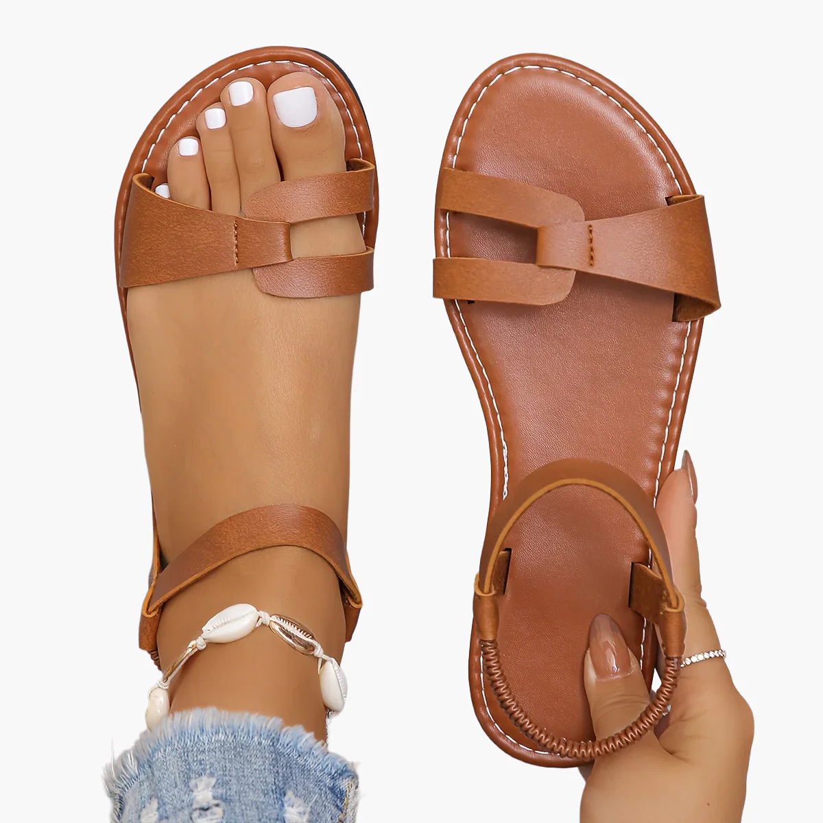 Sandales plates décontractées pour femme à brides cheville, style été urbain - Image 10