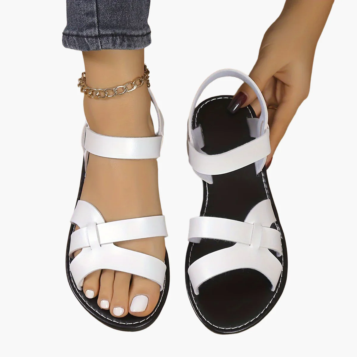 Sandales plates élégantes pour femme à brides croisées, style décontracté été - Image 6