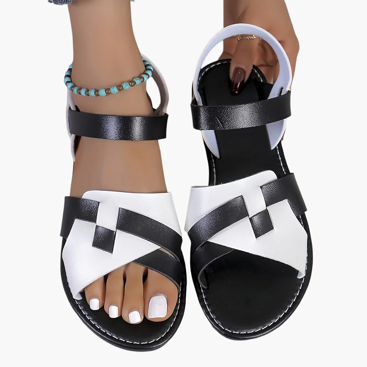 Sandales plates élégantes pour femme à brides croisées, style décontracté été - Image 8