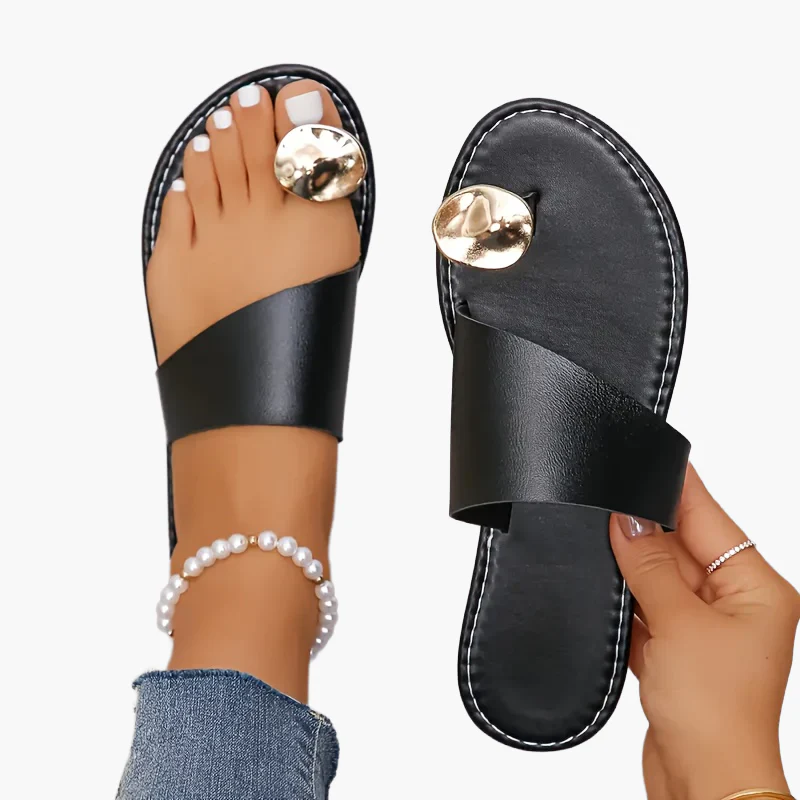 Sandales plates élégantes pour femme à ornement doré style été décontracté - Image 10