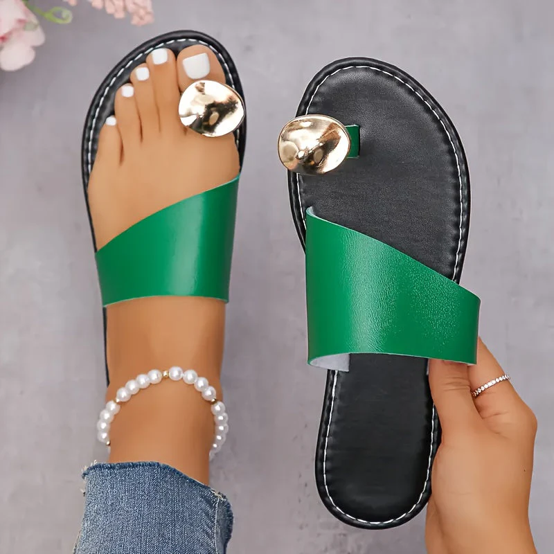 Sandales plates élégantes pour femme à ornement doré style été décontracté - Image 4