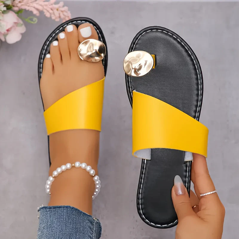 Sandales plates élégantes pour femme à ornement doré style été décontracté - Image 5