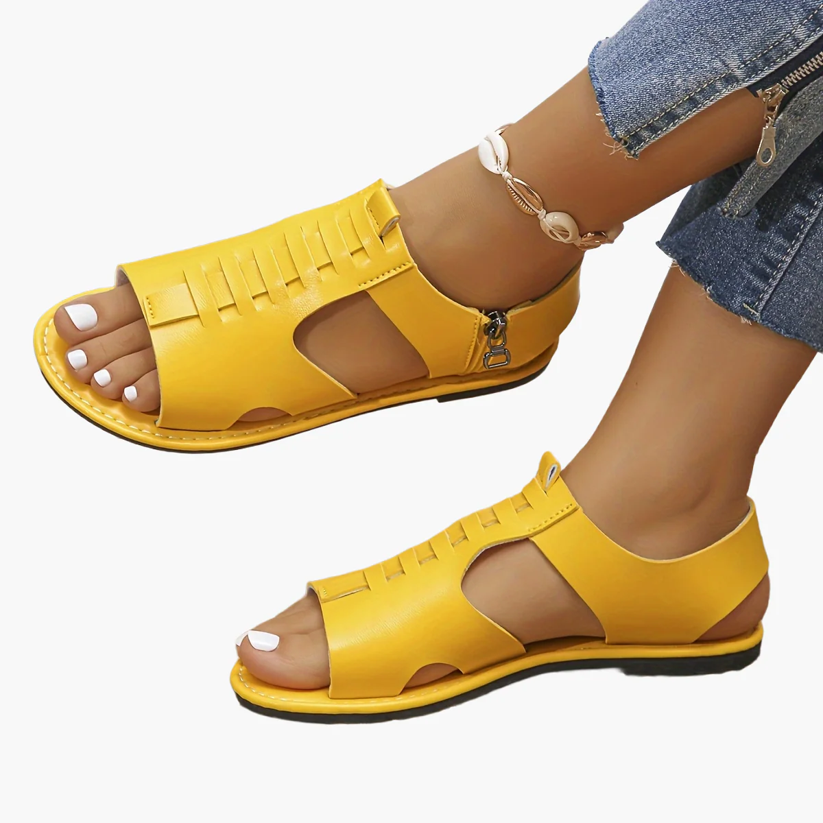 Sandales plates d'été pour femme style gladiateur à bout ouvert avec fermeture éclair - Image 7