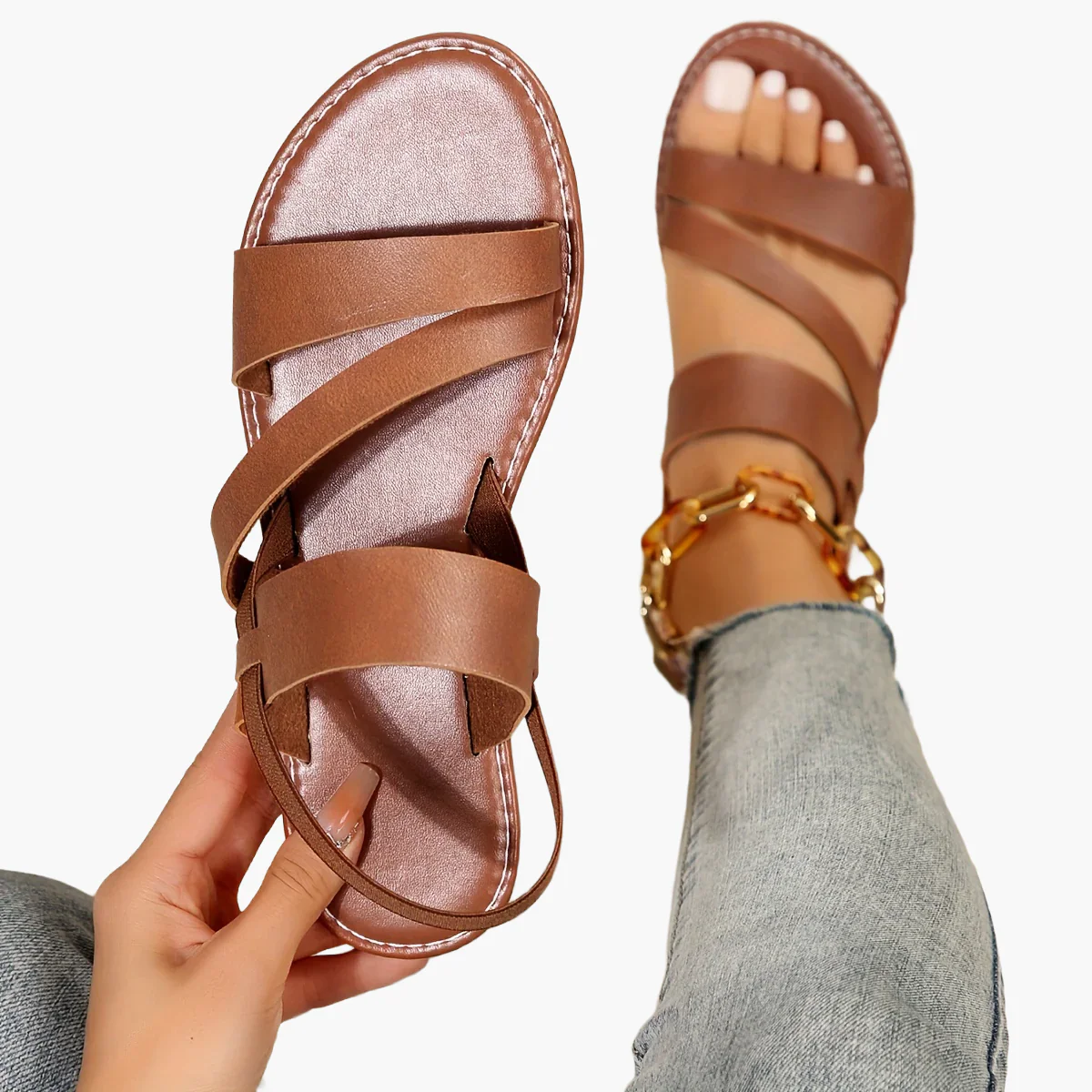 Sandales plates pour femme style décontracté à brides croisées idéales pour l'été - Image 15