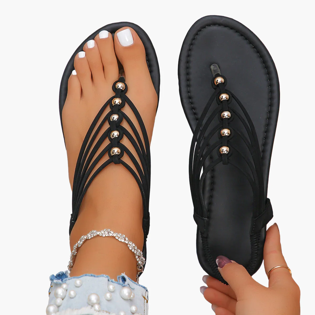 Sandales plates à perles pour femme style vacances - élégantes et confortables pour l'été - Image 10