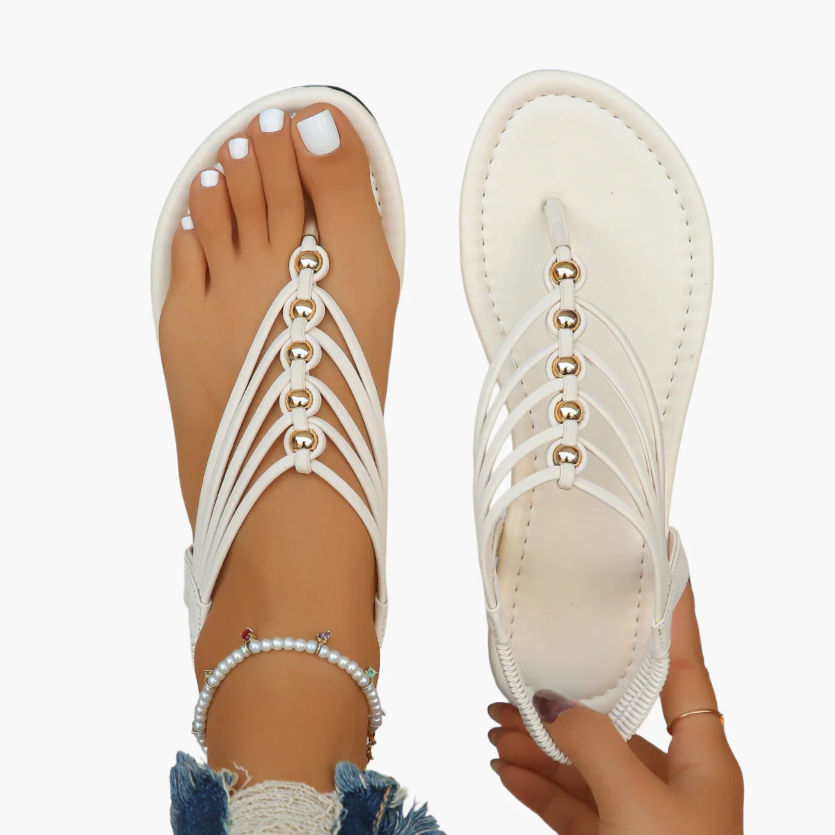 Sandales plates à perles pour femme style vacances - élégantes et confortables pour l'été - Image 13