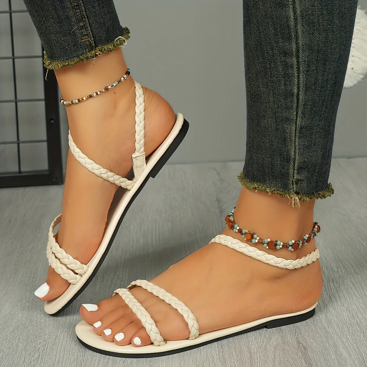 Sandales plates tressées femme – Style bohème chic pour l'été, confort au quotidien - Image 11