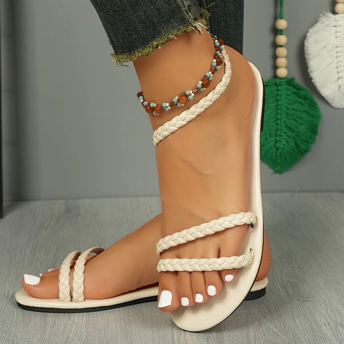 Sandales plates tressées femme – Style bohème chic pour l'été, confort au quotidien - Image 16