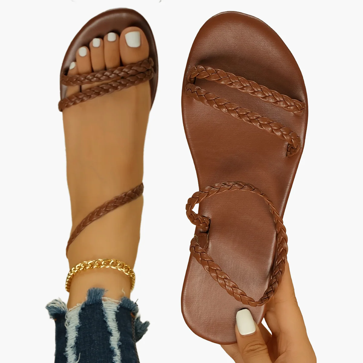 Sandales plates tressées femme – Style bohème chic pour l'été, confort au quotidien - Image 18