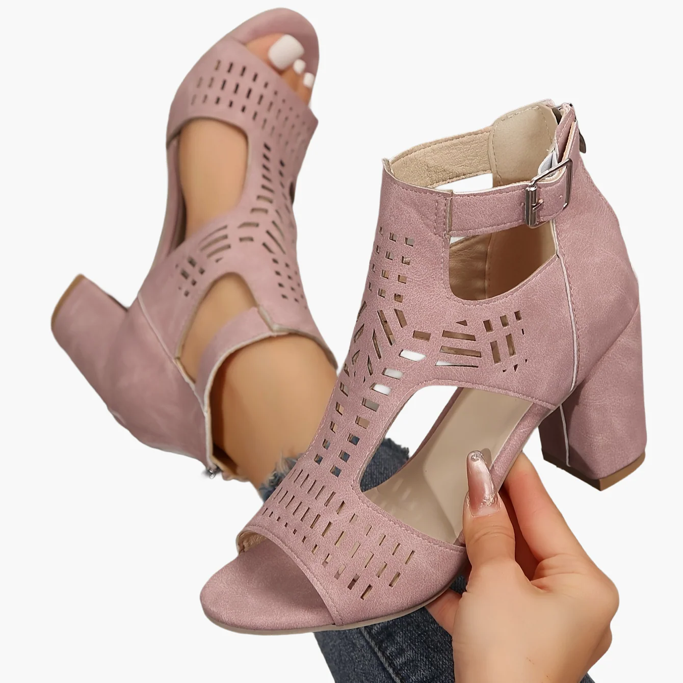 Sandales à talons hauts ajourées pour femme style décontracté soirée - Image 5