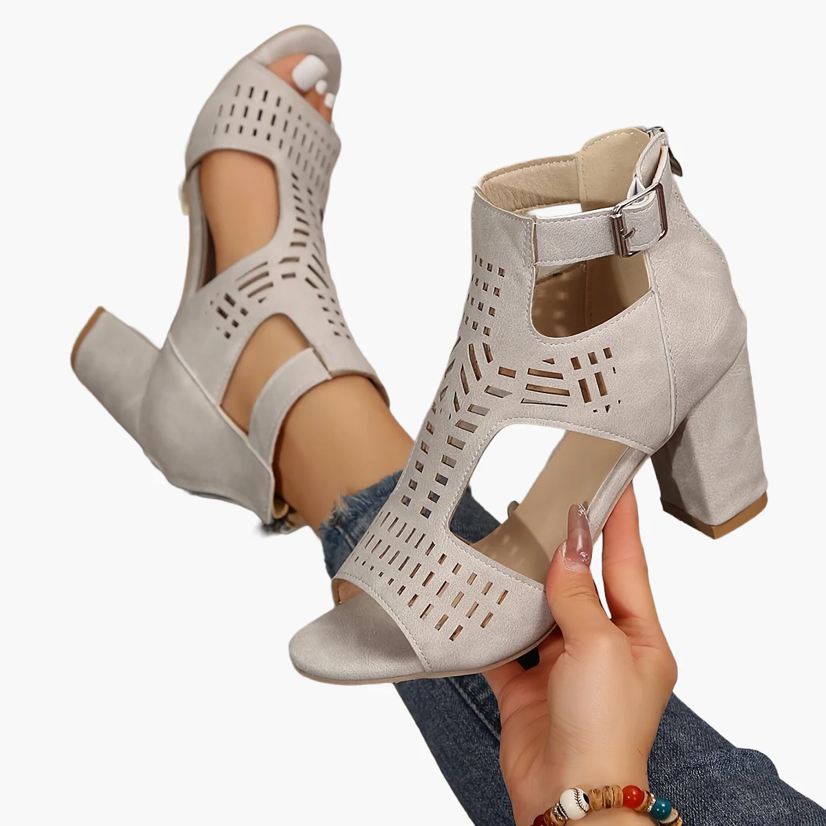 Sandales à talons hauts ajourées pour femme style décontracté soirée - Image 6