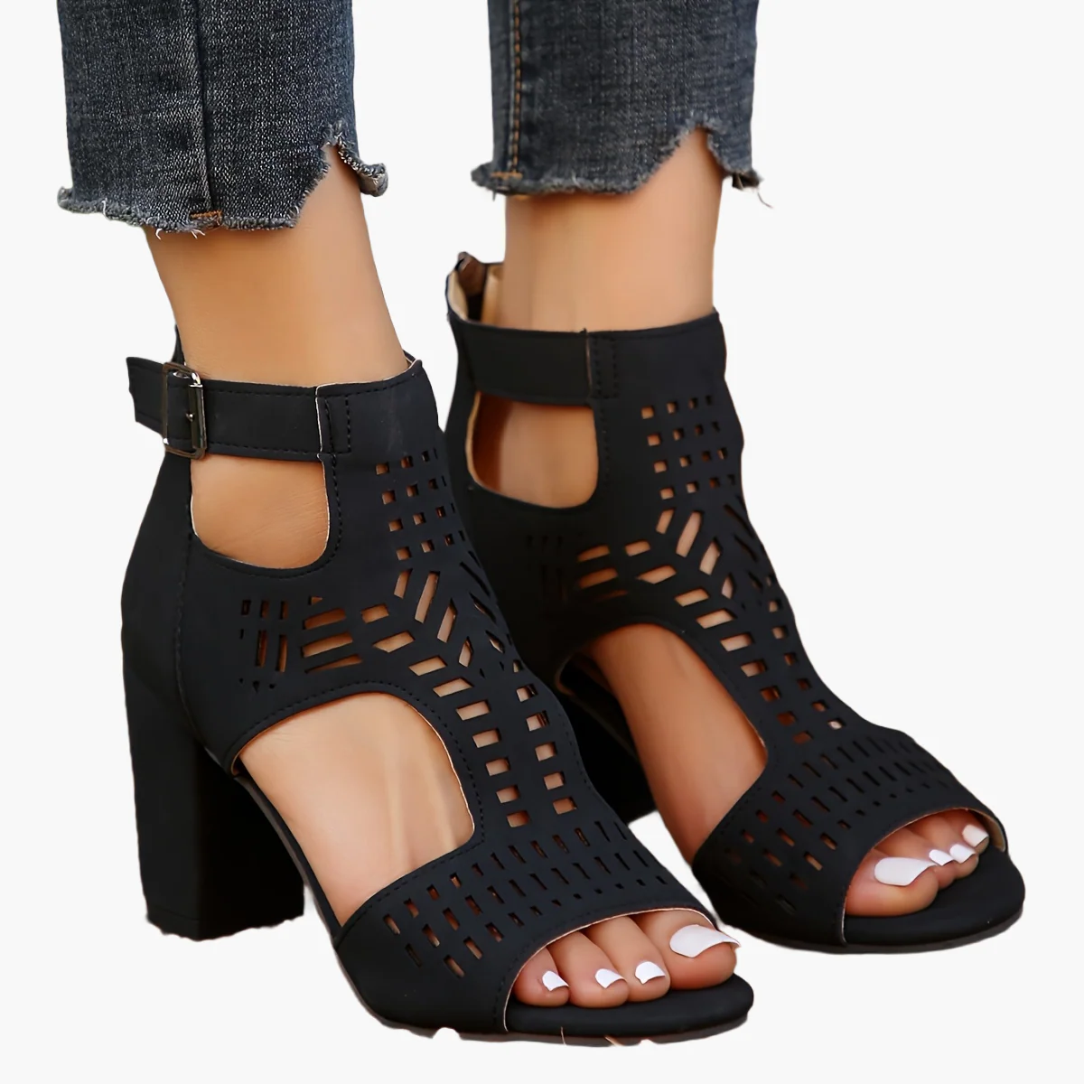 Sandales à talons hauts ajourées pour femme style décontracté soirée - Image 8