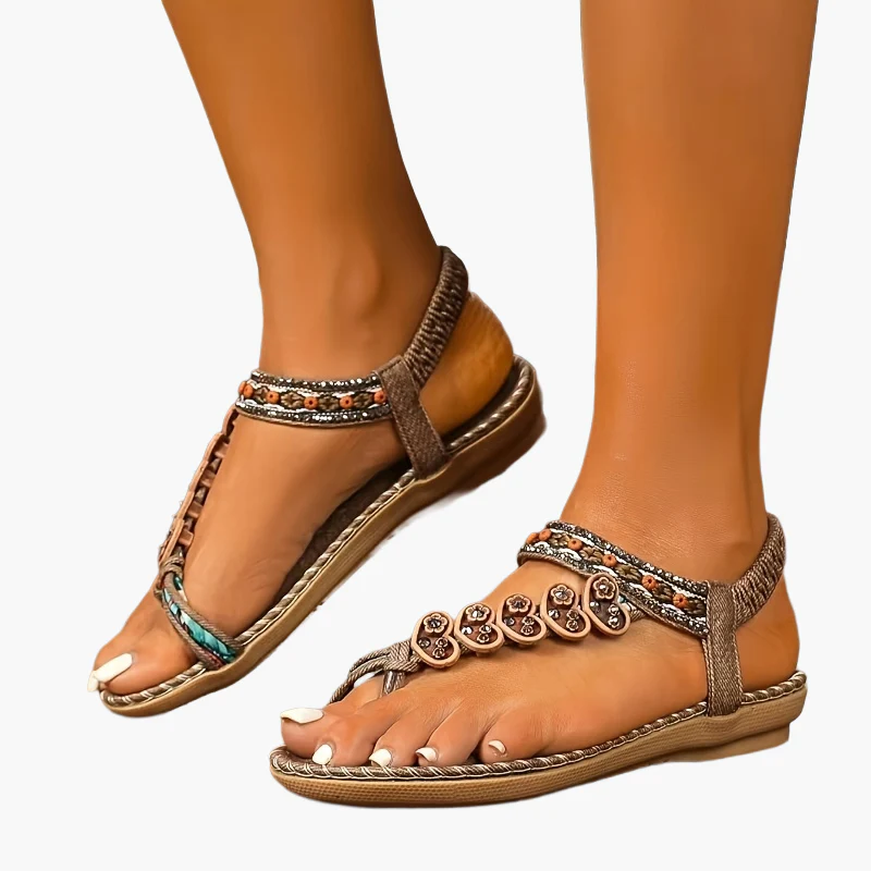 Sandales Tribales pour Femme Style Été avec Ornements Floraux et Bride Cheville - Image 10