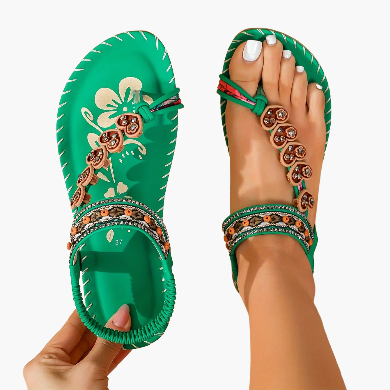 Sandales Tribales pour Femme Style Été avec Ornements Floraux et Bride Cheville - Image 11