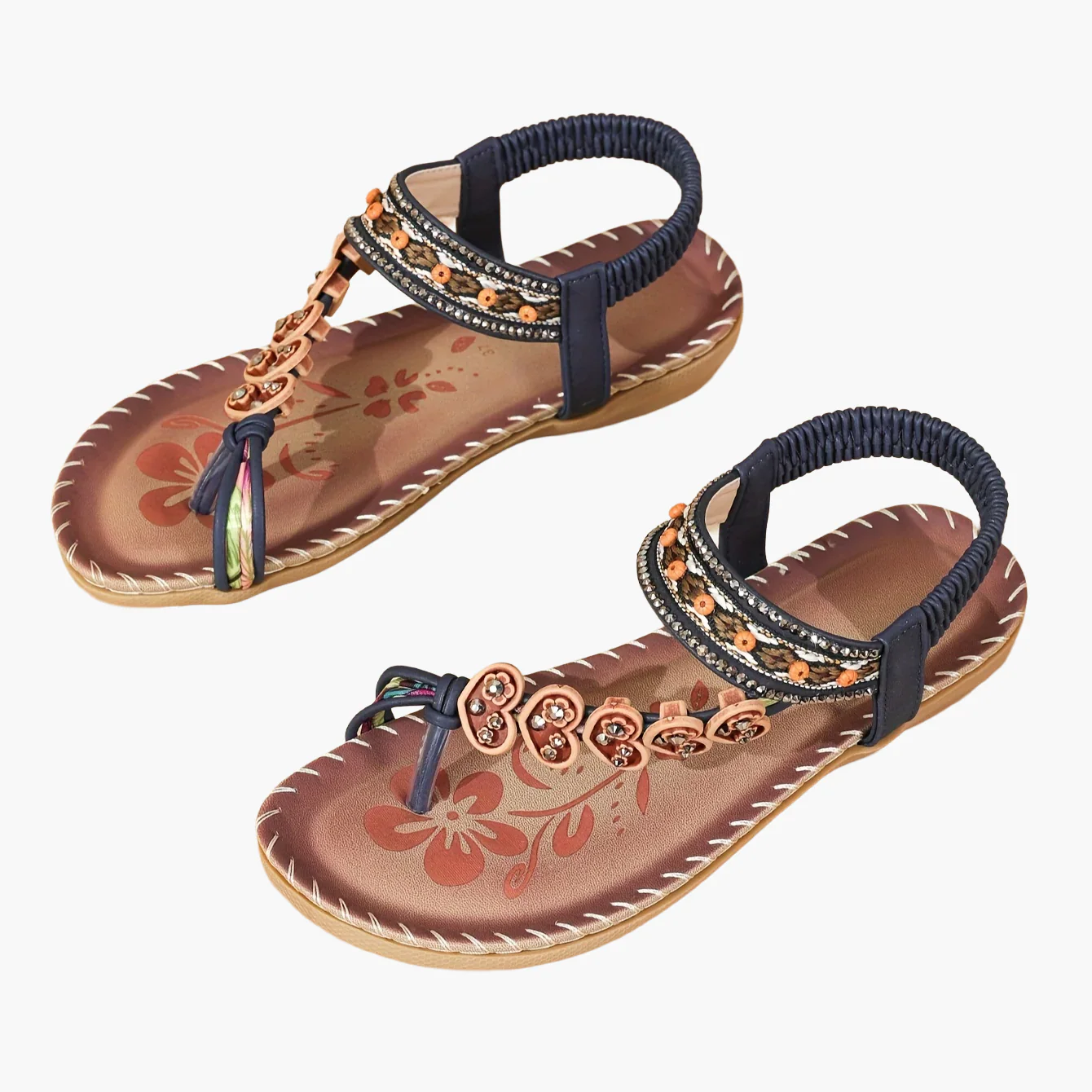Sandales Tribales pour Femme Style Été avec Ornements Floraux et Bride Cheville - Image 6