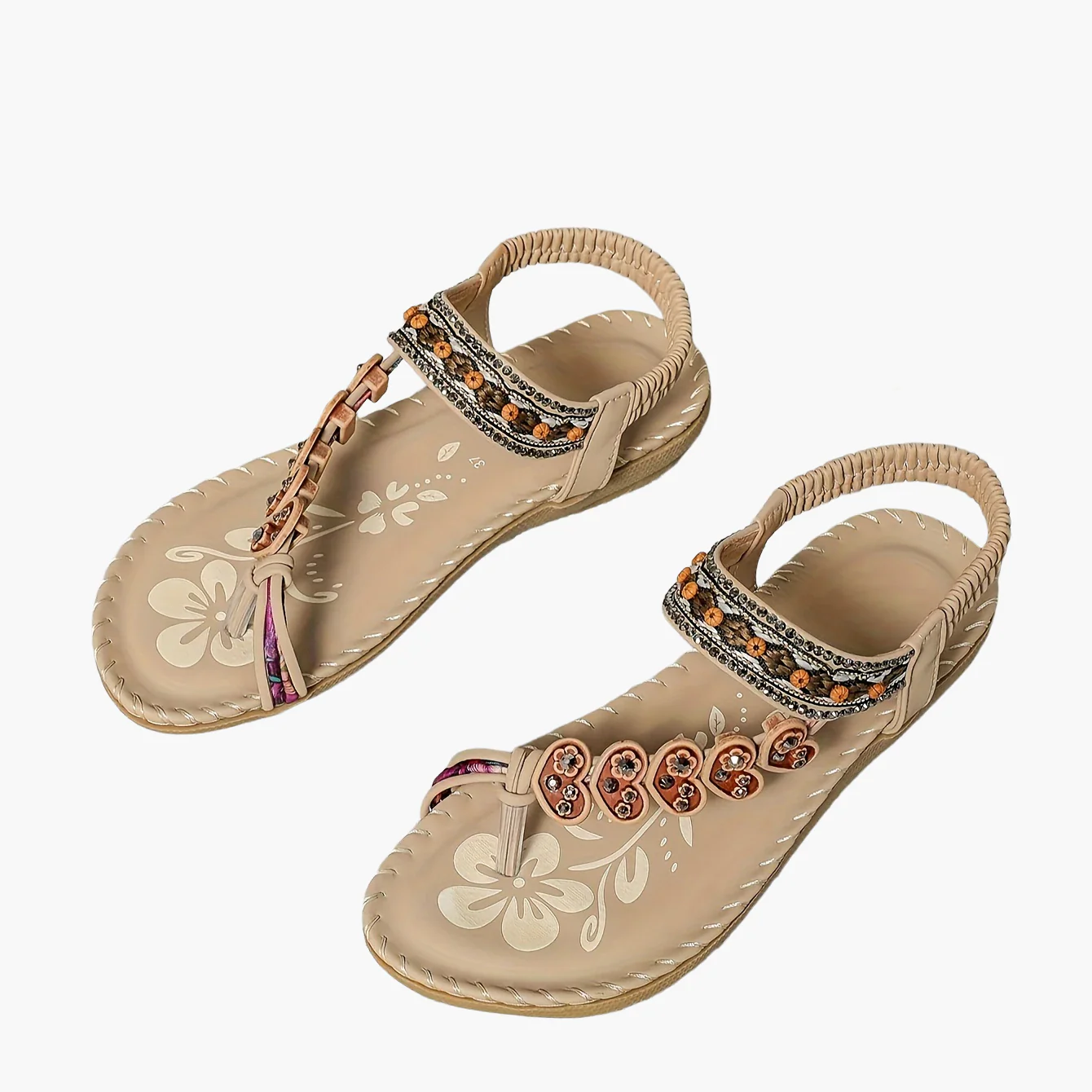 Sandales Tribales pour Femme Style Été avec Ornements Floraux et Bride Cheville - Image 7