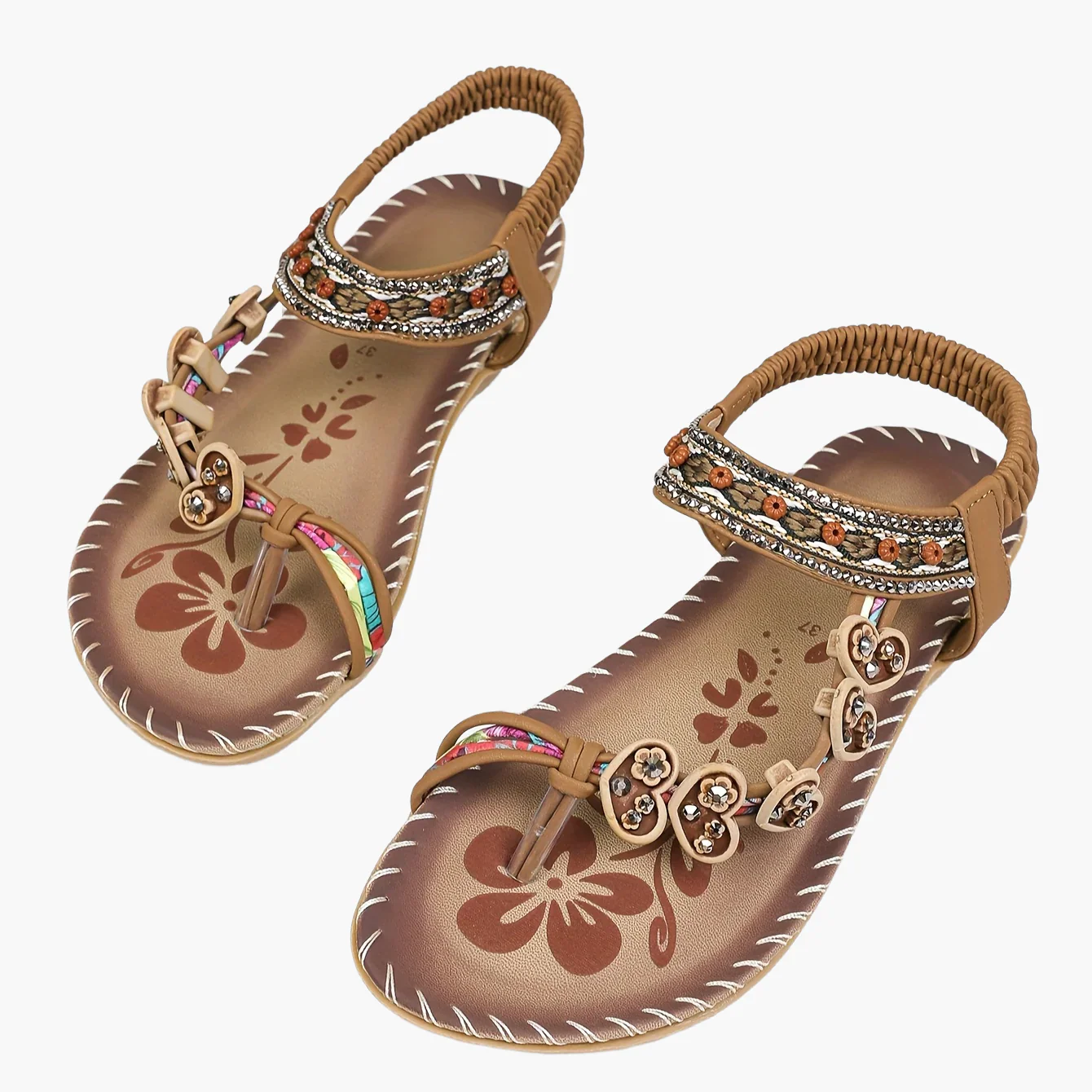 Sandales Tribales pour Femme Style Été avec Ornements Floraux et Bride Cheville - Image 8