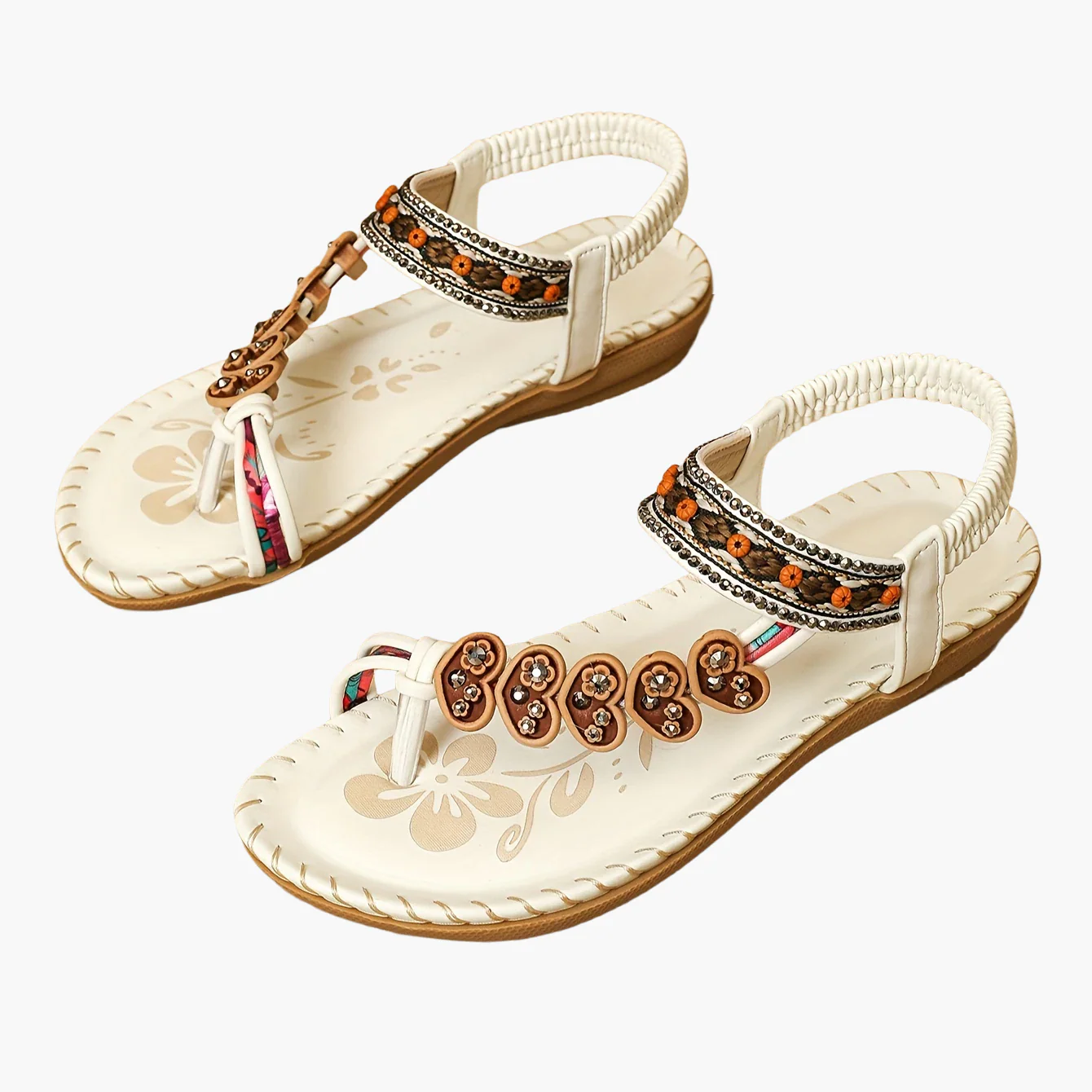 Sandales Tribales pour Femme Style Été avec Ornements Floraux et Bride Cheville - Image 9
