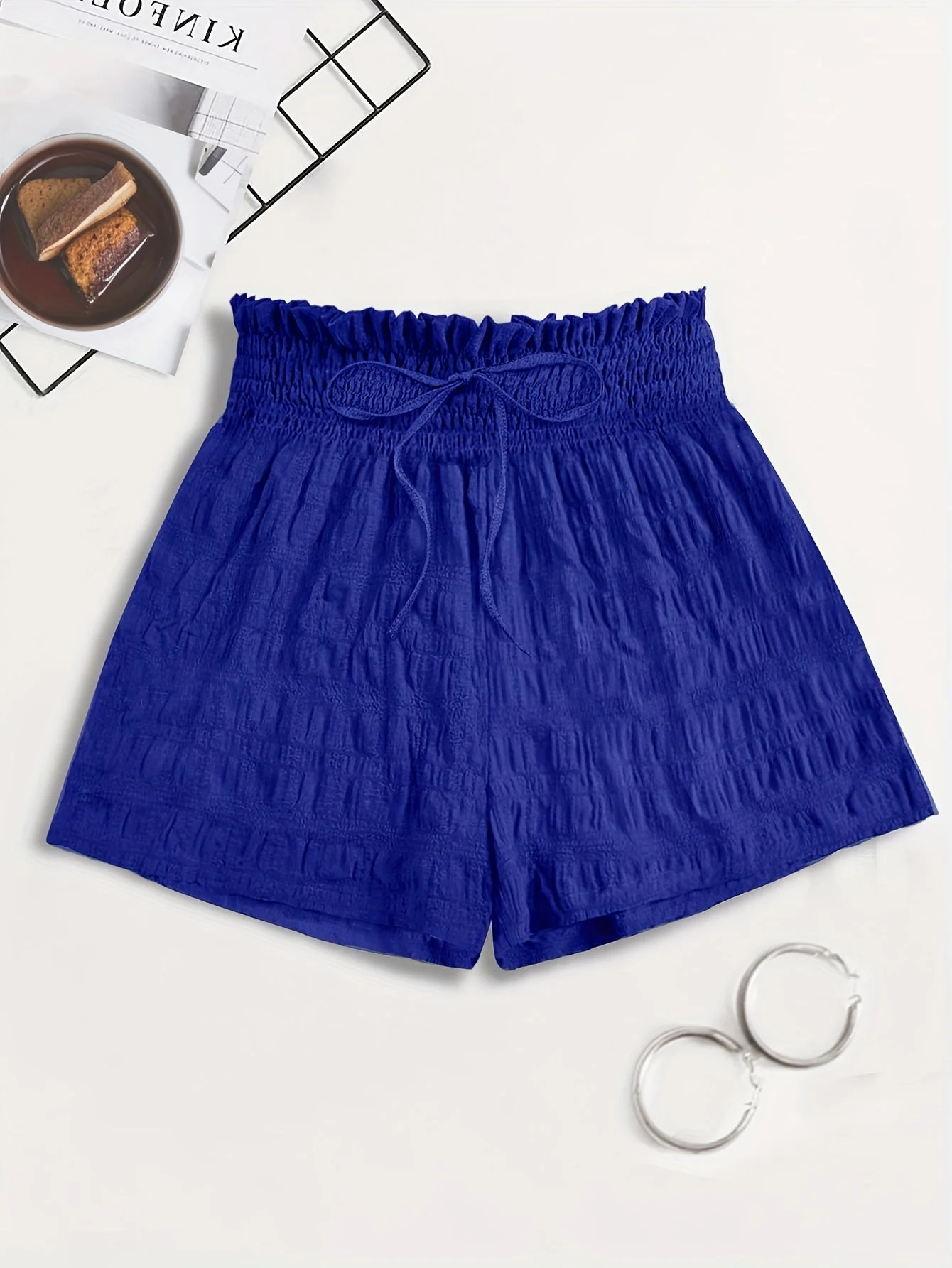 Short ample taille haute à smocks pour femme, style décontracté été - Image 4