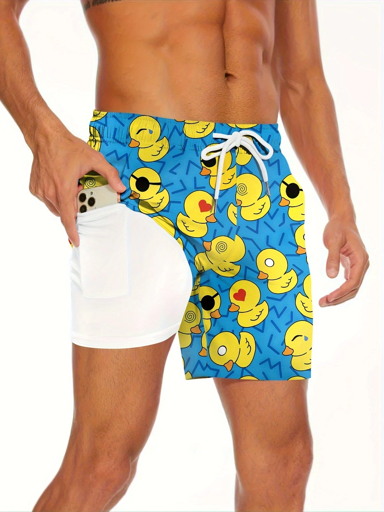 Short de bain homme motif canard jaune style amusant pour piscine et plage - Image 2