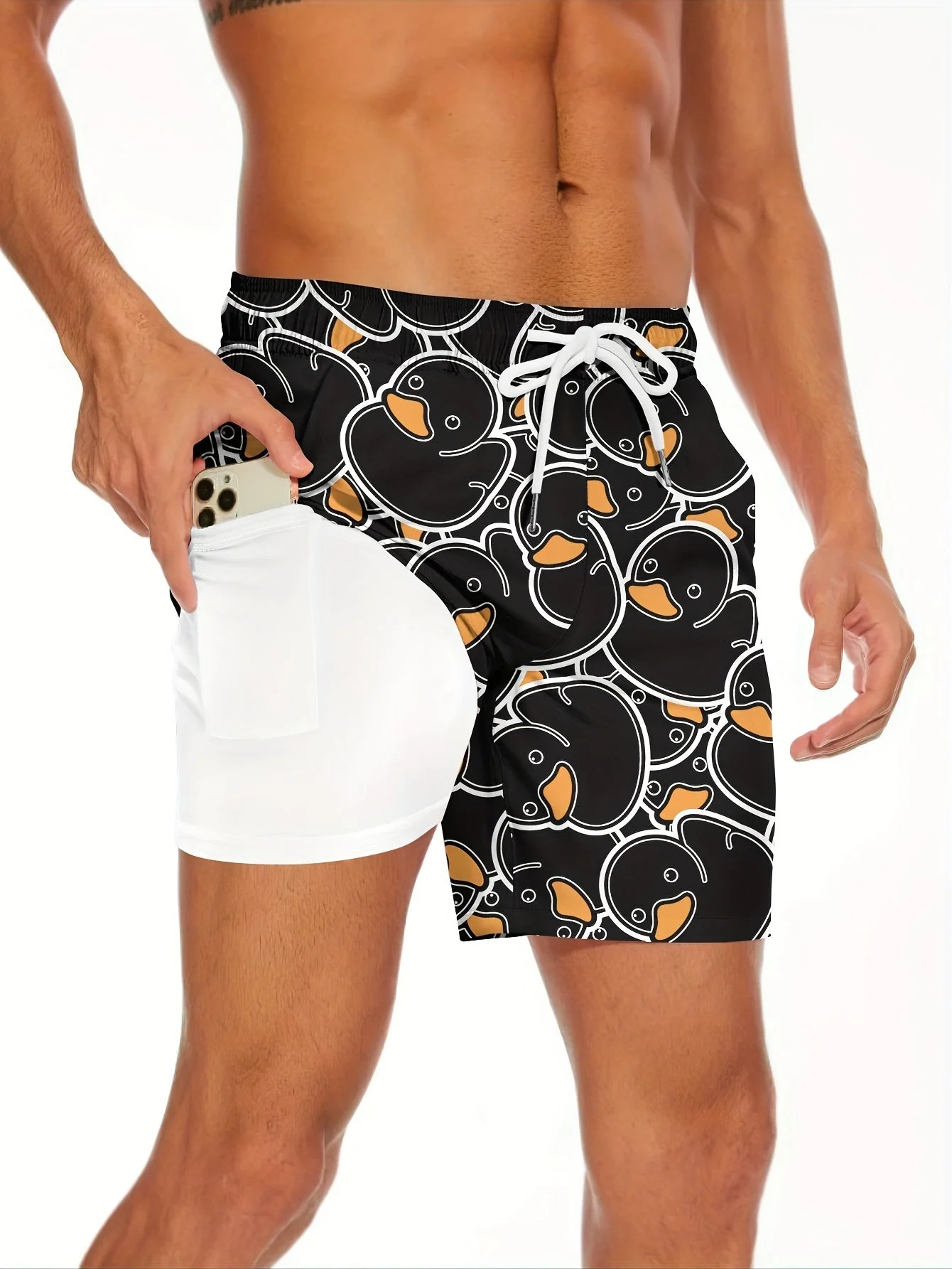 Short de bain homme motif canard jaune style amusant pour piscine et plage - Image 3