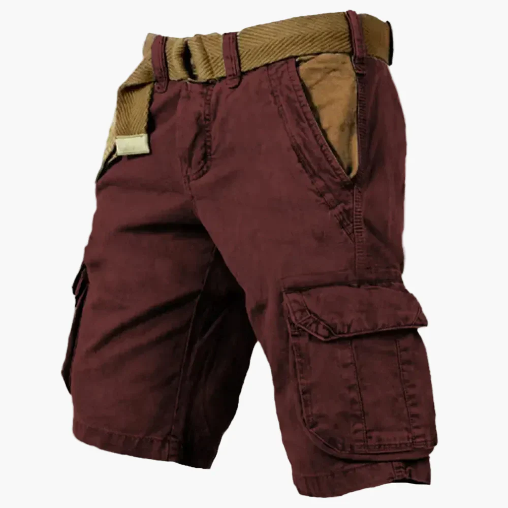 Short cargo homme style vintage multi-poches avec ceinture – Idéal pour activités estivales et look décontracté - Image 3