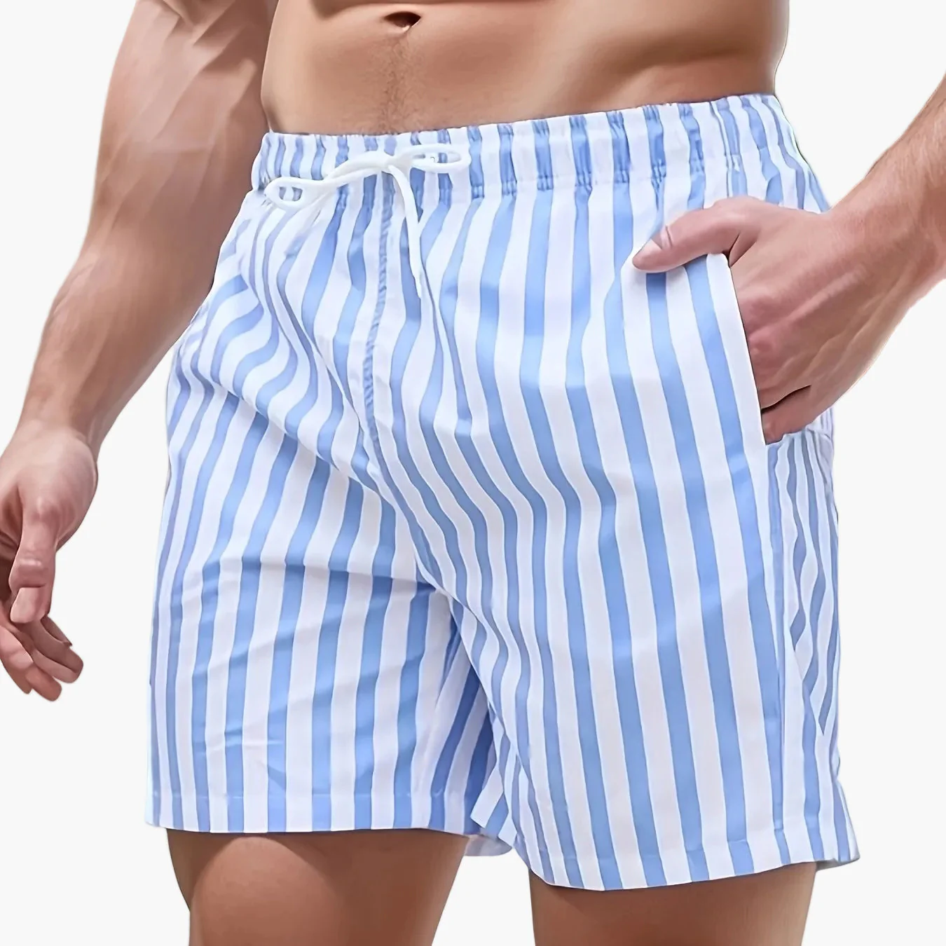 Short de bain homme à rayures style décontracté plage - Image 6