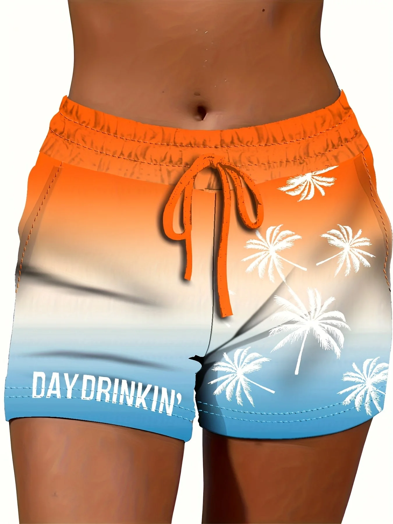 Short de détente femme style vacances avec motif palmiers et inscription "DAY DRINKIN'" – Idéal pour l'été et les loisirs - Image 3