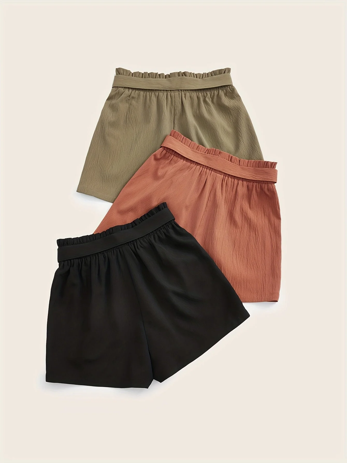 Short d'été taille haute avec ceinture nouée pour femme, style décontracté plage vacances - Image 3