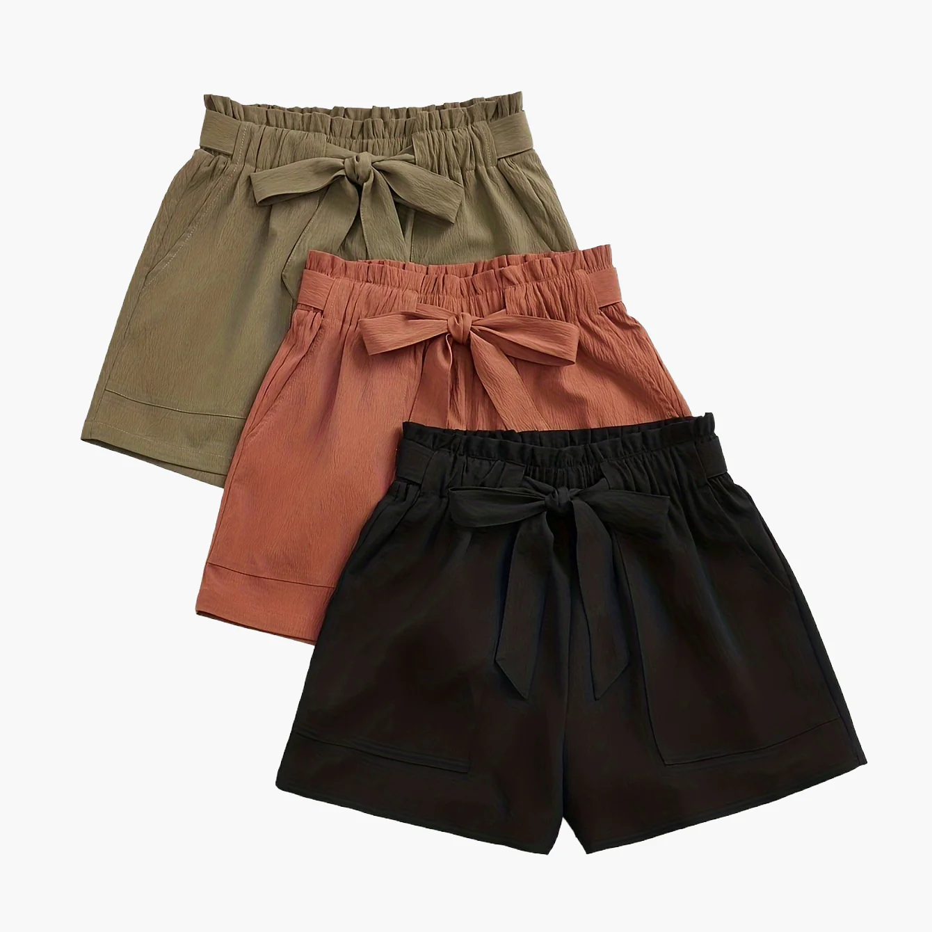 Short d'été taille haute avec ceinture nouée pour femme, style décontracté plage vacances - Image 7