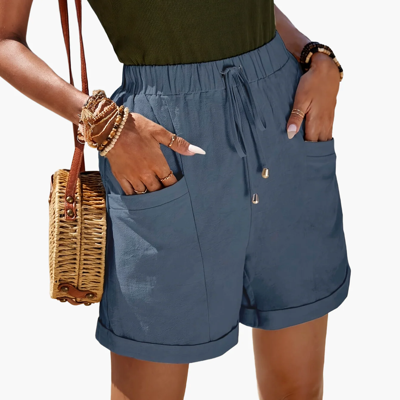 Short Femme Élégant Taille Haute à Poches pour l'Été Plage Décontracté - Image 11